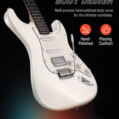 Electric Guitar Starter Kit HSS Pickup Coil Split, with Amp, Bag, Accessories, Polar White image 2