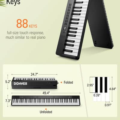 Portable Piano Keyboard 88 Keys for Beginner, Bluetooth Foldable Piano Keyboard with 128 Rhythms&Tones, Chord, Record, Drum Kit, Folding Digital Piano Bundle with Pedal, Piano Bag, Black image 4