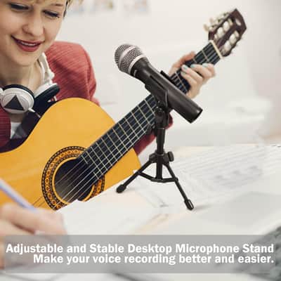 Desktop Mic Stand Portable Foldable Tripod with Mic Clip Holder and 5/8" Male to 3/8" Female Screw Adjustable Microphone Stand. image 7