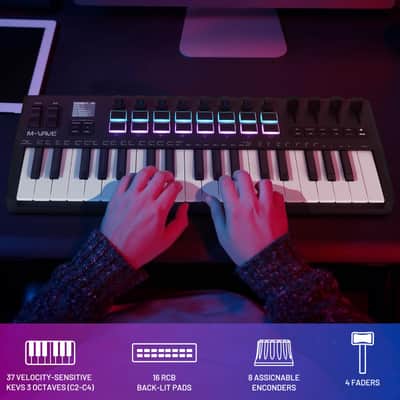 M-vave SMK-37 PRO 37 Key USB MIDI Keyboard Controller With 16 Backlit Drum Pads, Bluetooth Semi Weighted Professional dynamic keybed 8 Knobs and Music Production,Software Included (Price includes the import duty for US buyer) image 4