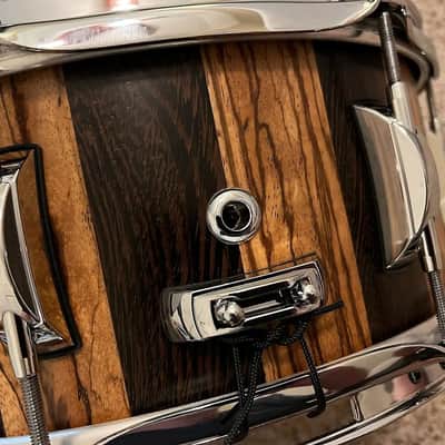 Like-New Daville (Doc Sweeney) Zebrawood/Wenge 14x6 stave snare, satin oil, Canopus wires, extra head, new extra wires image 4
