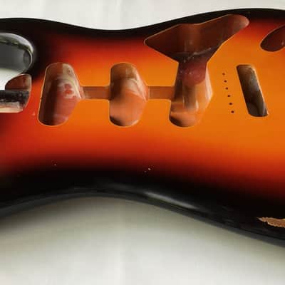 MJT VTS (Fender Stratocaster/Strat style) 3-Tone Sunburst Relic Guitar Body Nitro Finish image 7