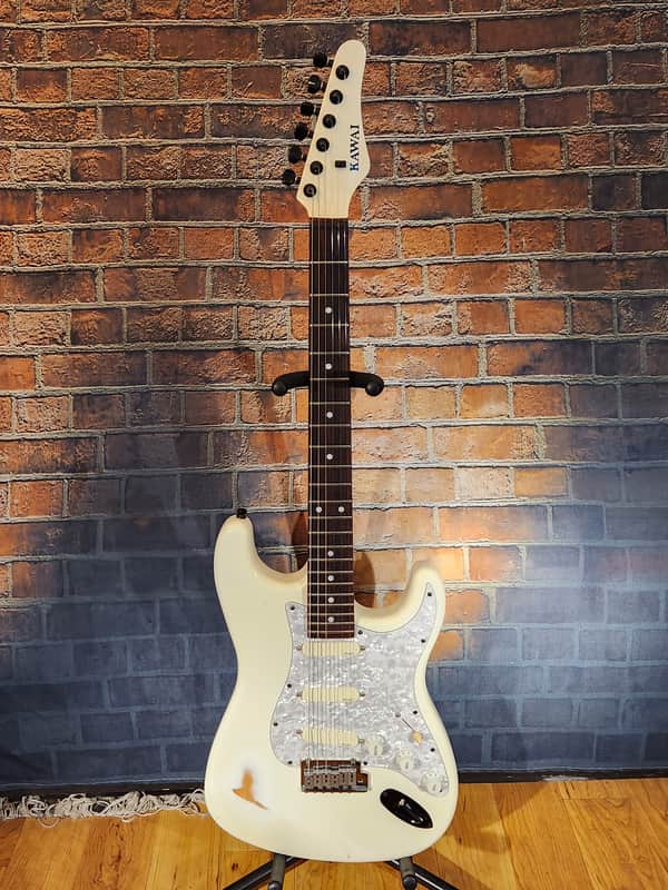 Vintage 1980s Kawai S-Style Electric Guitar White w/ EMG Pickups-GREAT Player! image 1