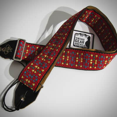 ACE Guitar Strap Red Kaleidoscope Rolling Stones Genuine Vintage Part Circa-1960s-Red with Yellow, Blue & Green Diamonds image 4
