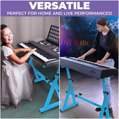 Liquid Stands Z-Style Adjustable Height Piano Keyboard Stand with Straps & Headphone Hook - Fits 54-88 Key (Light Blue) image 6
