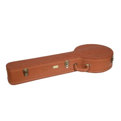 Crossrock Relief Series Banjo Case for 5-String Resonator | Carved Red Wood Finish, Ivory Plush Interior, Lock – Premium Wooden Hardshell image 3