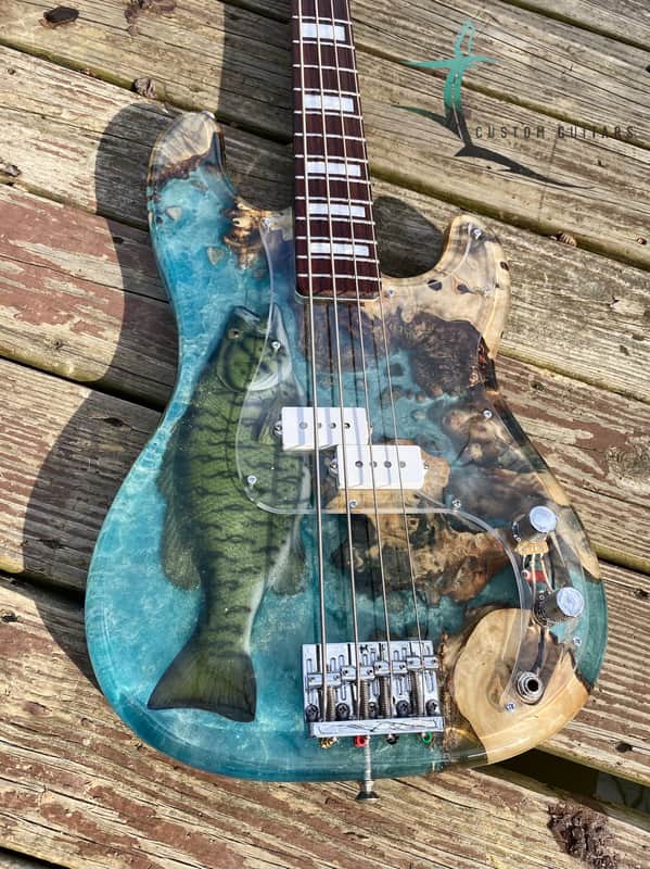JL Custom  P-Bass  2021 Buckeye Burl blue epoxy image 1