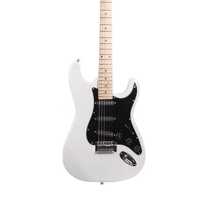 Ukscs ST Stylish Electric Guitar with Black Pickguard White image 14