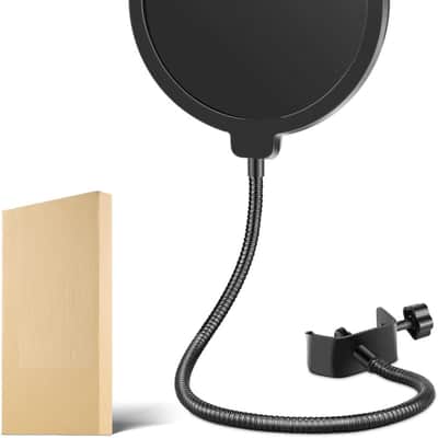 Professional Microphone Pop Filter Shield Compatible with Blue Yeti and Any Other Microphone, Dual Layered Wind Pop Screen With A Flexible 360 Degree Gooseneck Clip Stabilizing Arm image 1