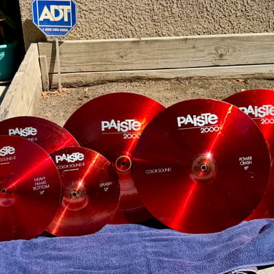 Paiste Colorsound Cymbal Set-14 Heavy hats, 12 Splash, 16 Crash, 18" Crash, 18" Heavy Crash, and 18" China 1980's - Red image 1