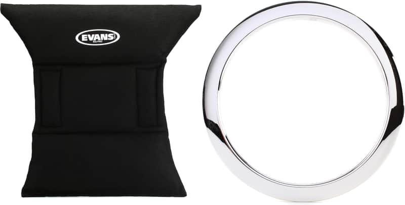 Evans EQ Pad Bass Drum Muffler Bundle with Bass Drum O's Port Hole Ring - 5" - Chrome image 1