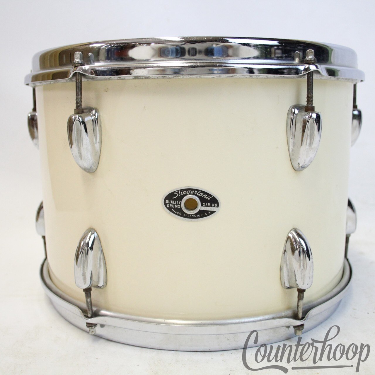 Slingerland 13x9" White Gloss Wrap Tom Drum Chrome Stick-Saver Rims Vintage 70s — main photograph