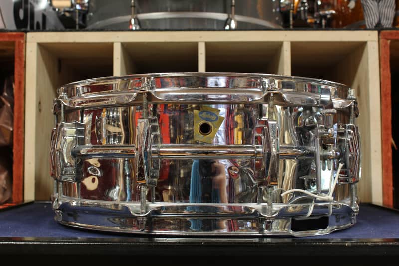 1950s Ludwig Transition Badge 5x14 Super Ludwig Chrome Over Brass Snare Drum image 1