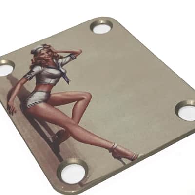 Custom Vintage Sailor Pinup Girl Guitar Graphic Color Image Neck Plate Fits Strat / Tele / Bass- USA MADE! image 3
