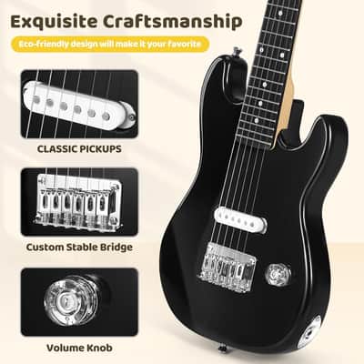 30 Inch Kids Electric Guitar Beginner Kits ST Style Mini Electric Guitar withAmp,Bag,Tuner, Picks, Cable, Strap, Strings (Black) image 3