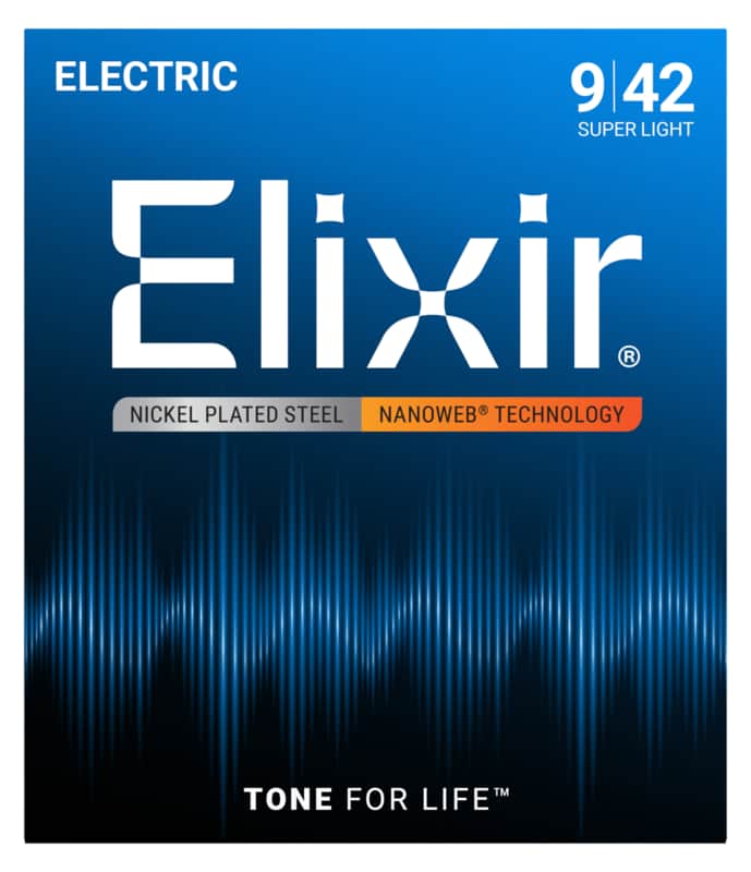 Elixir Electric Guitar Strings, NANOWEB, Super Light (.009 -. 042) image 1