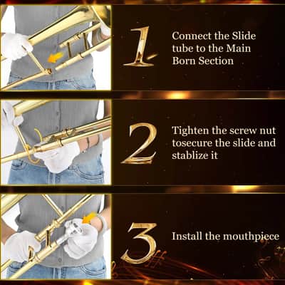 Beginner Bb Tenor Slide Trombone – Brass B-Flat Student Trombone with Case & Mouthpiece – Ideal for School Band & Orchestra image 3