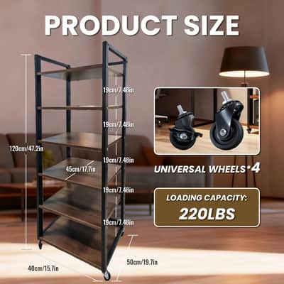 Rolling AV Media Rack with Wheels  6-Tier Adjustable Audio-Video Stand for Turntables, Stereo Gear & Home Media image 3