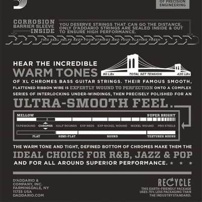 D'Addario ECB81 Chromes Flat Wound Bass Strings, Light, 45-100, Long Scale image 2