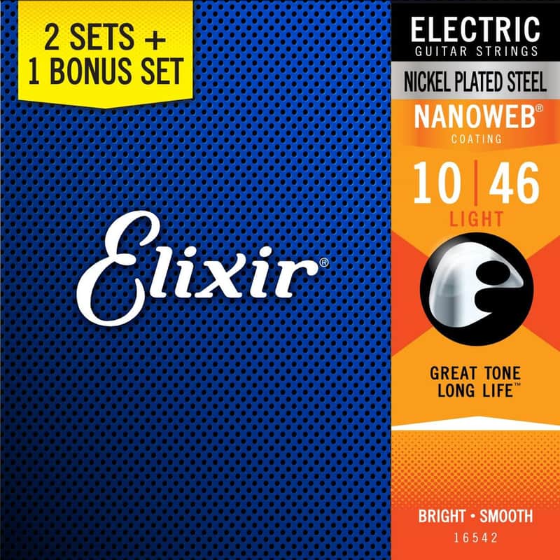 2023 Elixir Electric Nanoweb Light Guitar Strings 3 Pack (10-4…