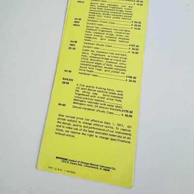 Epiphone Suggested Retail Price List & Chart of Import Premium 1971 image 2