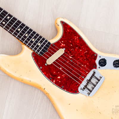 1966 Fender Musicmaster Offset Vintage Guitar Olympic White, Slab Brazilian Board w/ Case image 7
