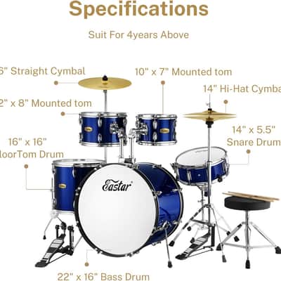 Eastar 22 inch Drum Set for Adults, 5 Piece Full Size Drum Kit Junior Beginner image 5