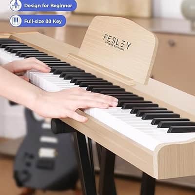 Weighted Piano Keyboard 88 Keys: Full Size Electric Keyboard Piano for Beginners, Portable 88 Key Keyboard with Dual Speaker, Sustain Pedal, Power Adapter, Support Bluetooth, USB MIDI,FEP300, Beige image 3