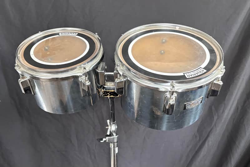 Pearl 8 and 10" Fiberglass Concert Toms with Stand 1970's - Chrome Wrap image 1