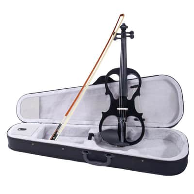 Full Size 4/4 Black Electric Silent Violin Kit – Beginner Student Set with Case, Bow, Rosin, Headphones & Cable – Practice Anywhere Without Disturbing Others image 2