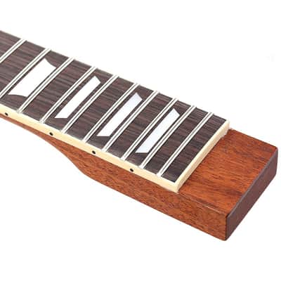 Electric Guitar Neck, 22 Fret Guitar Neck Mahogany Rosewood Fingerboard with Binding Inlay for Lp Guitar Replacement, with a Natural Finish and White Trapezoid Inlay image 4