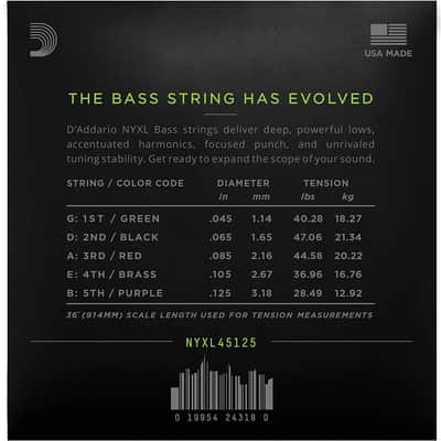 D'Addario NYXL45125 Nickel Wound Bass Guitar Strings, 5-String Lt Top/Medium Bottom, Long Scale (45-125) image 2