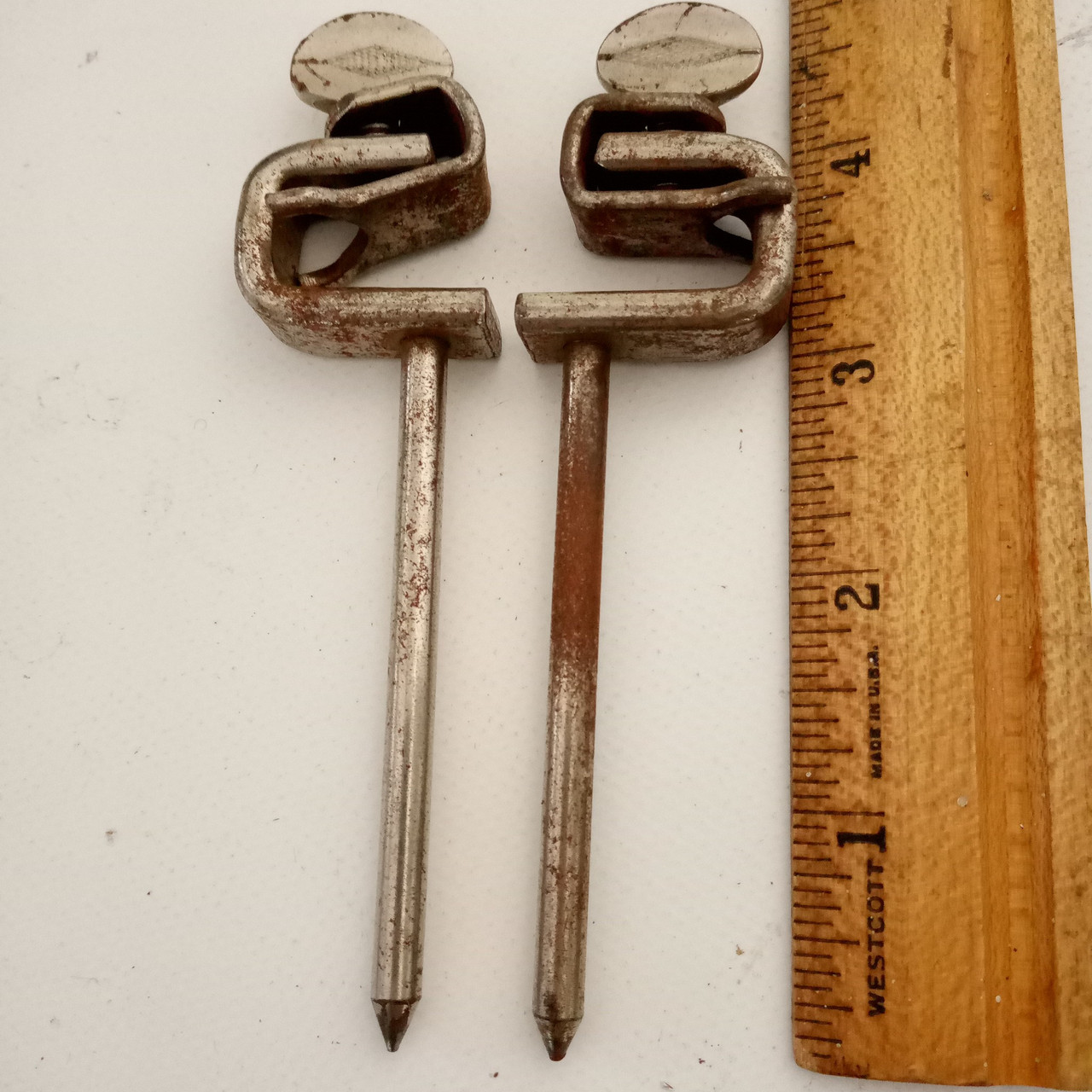 Ludwig/Leedy Bass Drum Clamp-On Spurs Mounts Fixed Spikes/Legs Nickel Vintage20s — main photograph