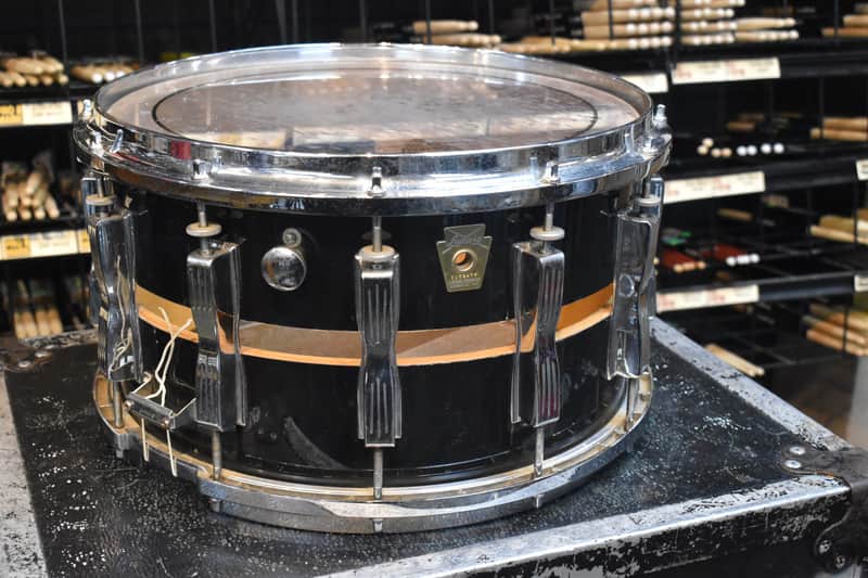 Vintage 80's Ludwig Slotted Coliseum 8" x 14" 12 Lug Snare Drum in Black Cortex image 1