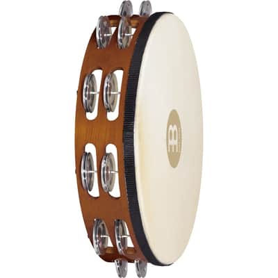 Meinl Traditional Wood Tambourine Goatskin 2 rows aluminum 10in image 1