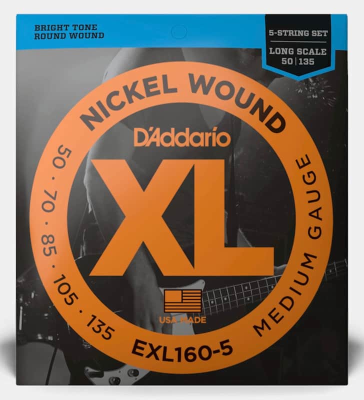 D'addario EXl160-5 Medium Long Scale 5-String Bass Strings image 1