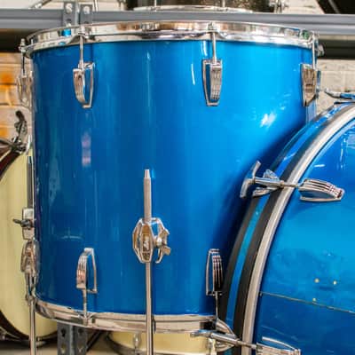 1970s Ludwig 14x26 12x15 16x18 Blue Silk Drum Kit image 3