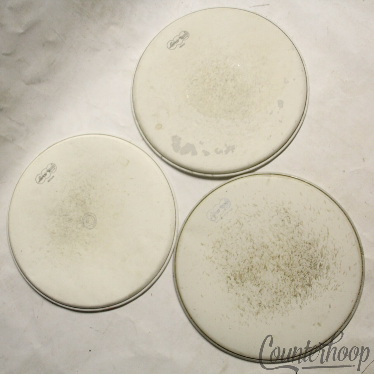 Ludwig 3x 14" Vintage Drum Heads Coated Orchestra/Medium/Heavy 60s White 1x Dot — main photograph