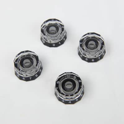 Set of 4 Lampshade Style Electric Guitar Knobs, Clear w/black image 1