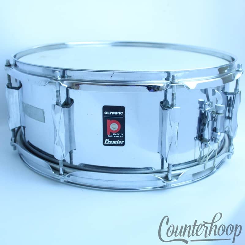 *Premier Olympic 14"x5.5" Chrome Steel Snare Drum England UK 8-Lug Vintage 70s* image 1