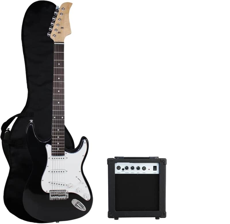 39-Inch Electric Guitar with 10-Watt Amp, Case, Strap, Cable, Capo, Picks, Tuner, Stringwinder and Polish Cloth - Black image 1