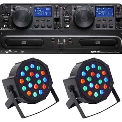 Gemini CDX-2250i DJ Dual Two Deck CD/MP3 Media Player+(2) Par Wash Up-Lights image 1