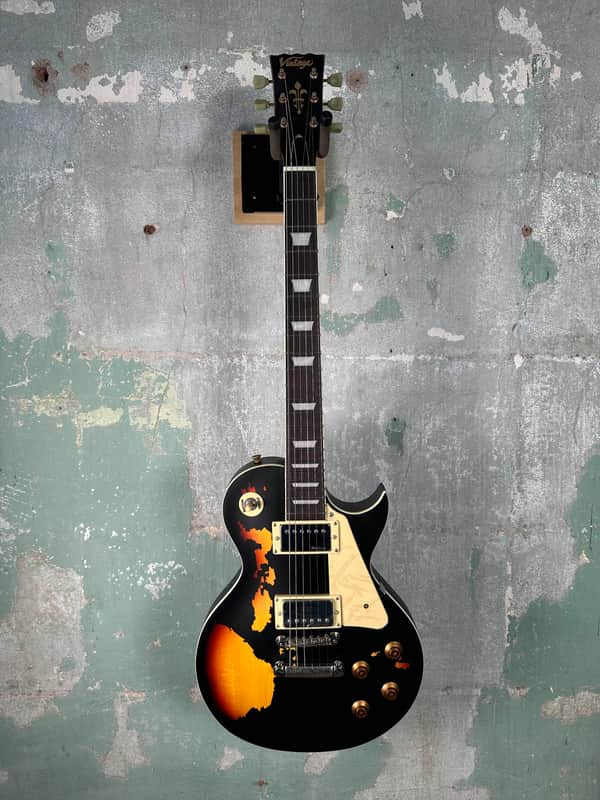 Vintage V100MR-BK Icon Series Single Cut - Black / Sunburst image 1