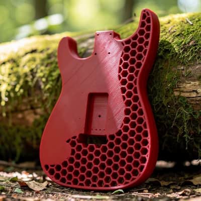 JGV3D | 3D Printed S-Style Guitar Body | One-Piece PLA+ | Fully Routed SSH | Right Handed | Red | Hexagon image 2