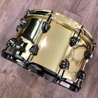 SJC Custom Drums 8x14” Builder’s Choice Maple Snare Drum 2023 - Black Gloss/Mirror Brass Wrap image 7