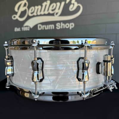 Mapex Black Panther 'Heritage' Maple with Walnut Rings 6x14 Snare Drum in White Psicobloc Pearl (Rm 4) image 4