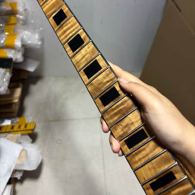 Big head 22fret Roasted Flame Maple Electric guitar neck part block inlay image 3
