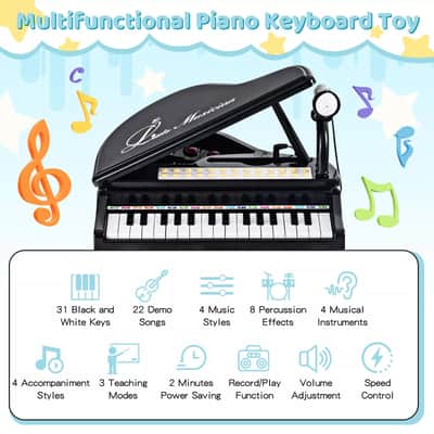 Kids 31-Key Piano Keyboard Toy with Stool & Microphone | Toddler Musical Instrument for Learning and Fun | Perfect Gift for Ages 3+ image 4
