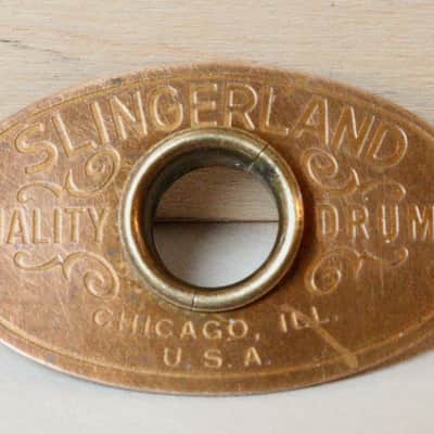 Slingerland Brass Drum Badge, Oval Scroll Design - Early 1950's image 2