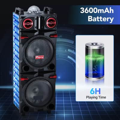 Dual 10" Bluetooth DJ PA Karaoke Speaker System w/ LED Lights & FM Radio image 7